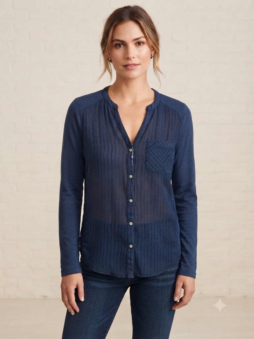Lucky Brand Navy Button-Front Long Sleeve Shirt